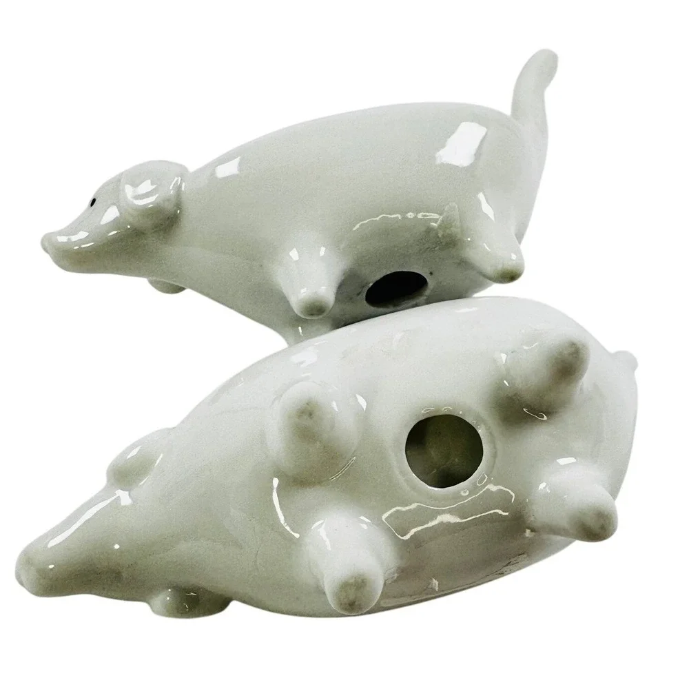 Ring Dish Dachshund Weenie White Lab Dog Ceramic 2 pc Pink Blue Pastel Goth CUTE